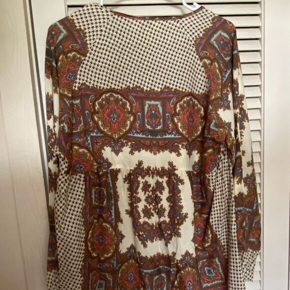Umgee‎ Boho Houndstooth And Paisley Lace Tunic Top - Picture 6 of 8